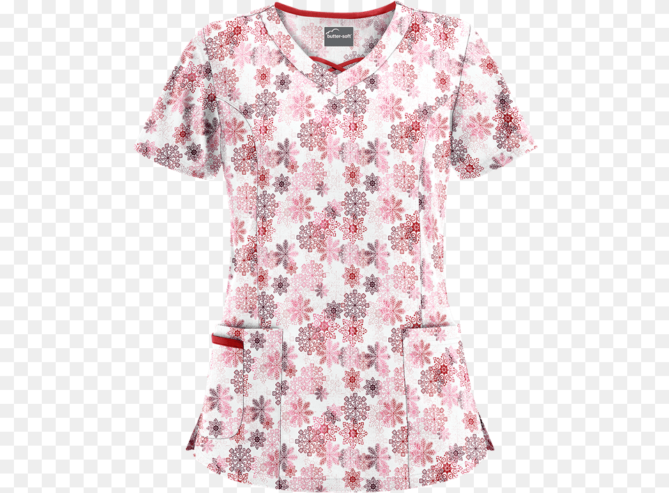 Ua Falling Snowflakes White Criss Cross Print Scrub Top Short Sleeve, Blouse, Clothing, Shirt, T-shirt Png Image