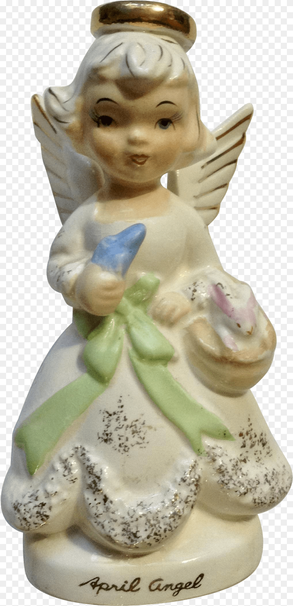 Ucagco April Angel Halo Birthday Girl With Bunny Rabbit Figurine, Art, Porcelain, Pottery, Baby Png