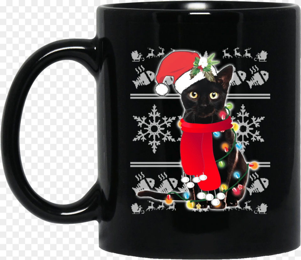 Ugly Christmas Black Cat Santa Scarf Merry Xmas Mug Portable Network Graphics, Cup, Animal, Mammal, Pet Png