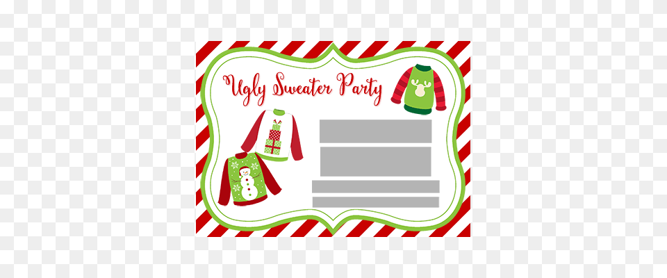 Ugly Sweater Party Invitations Tacky Sweater Invites, Envelope, Mail, Clothing, Hat Free Transparent Png