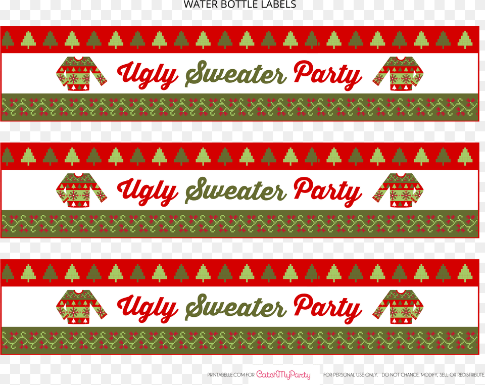 Ugly Sweater Water Bottle Labels, Pattern Png Image