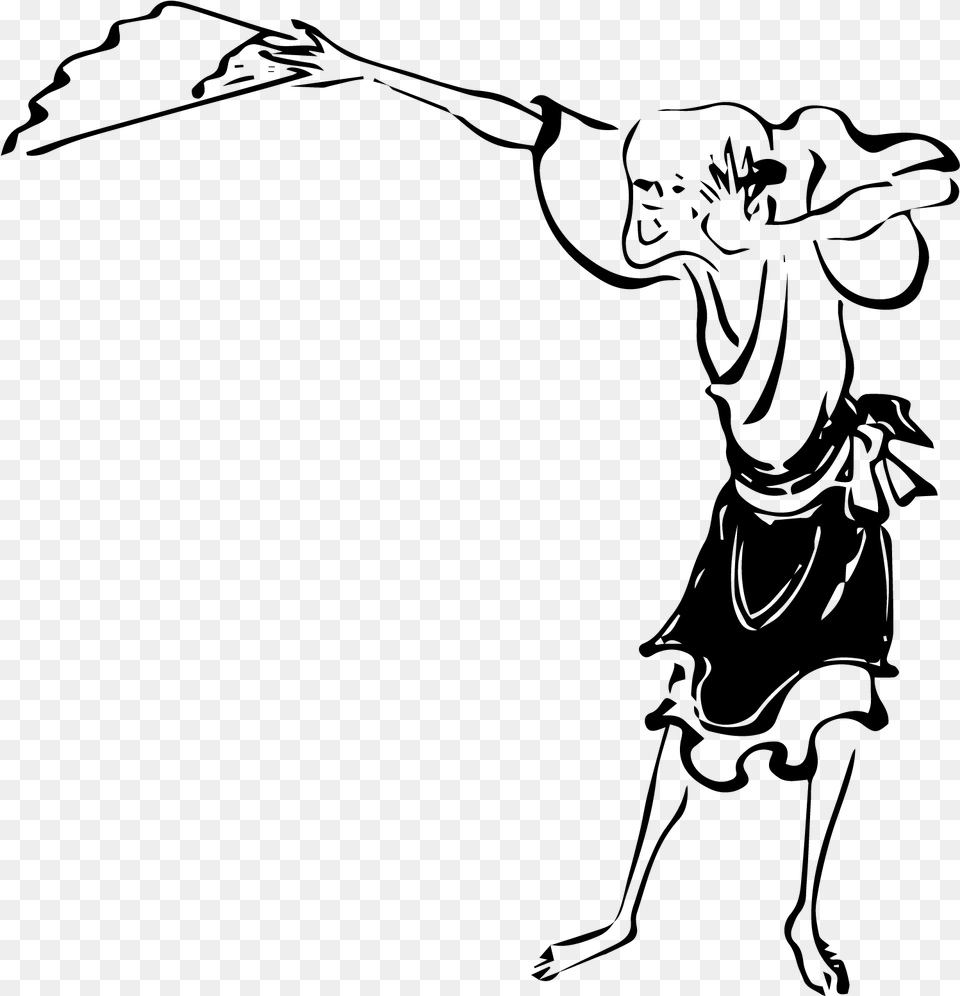 Ukiyo E Illustration Of Cheering Man Cartoon, Gray Free Png