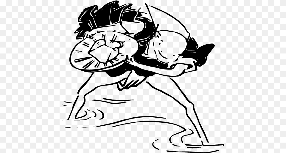 Ukiyo E Illustration Of Man Working In The River Cartoon, Gray Free Png