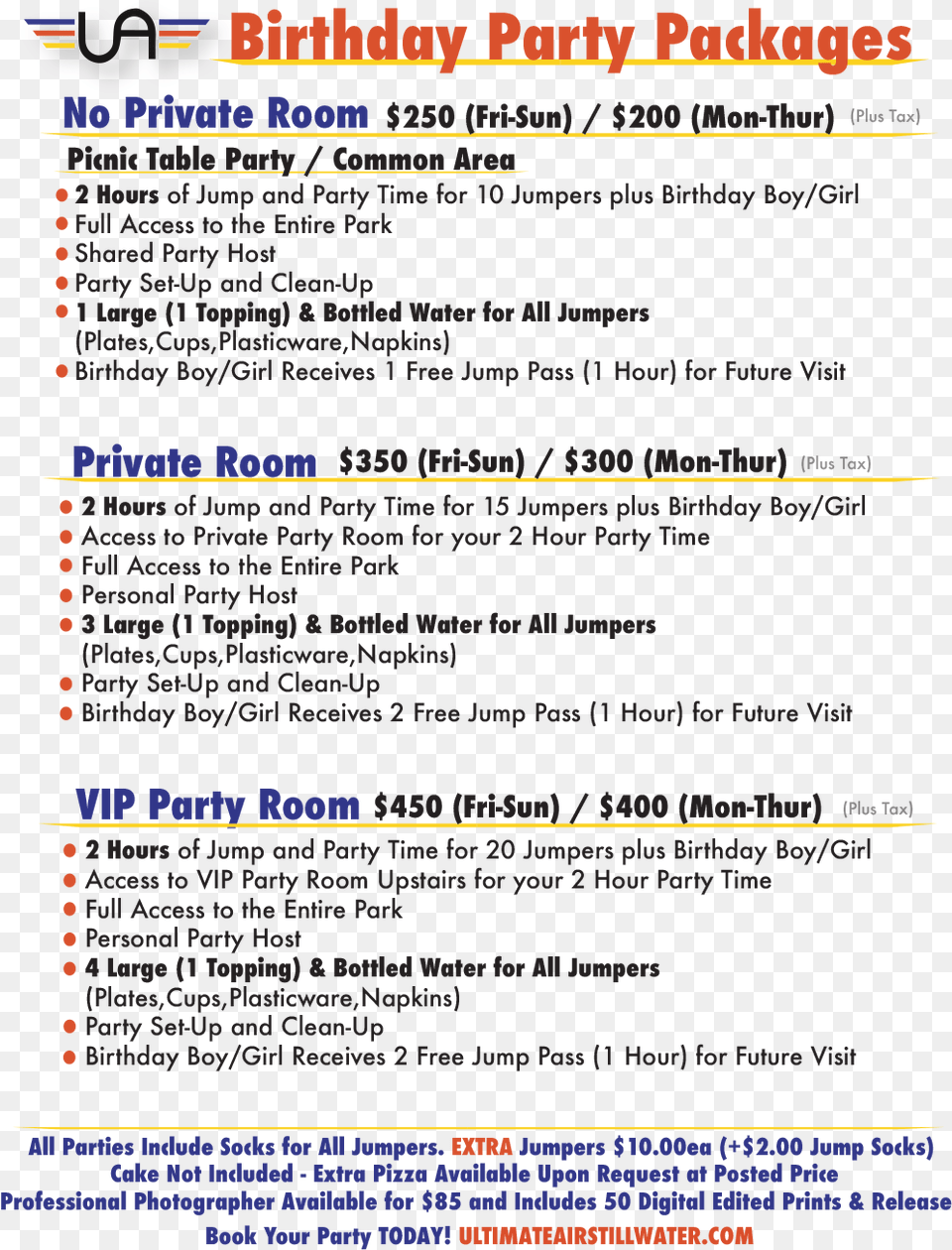 Ultimate Air Trampoline Park Fun Things To Do For A Birthday, Page, Text, Menu, Advertisement Png Image
