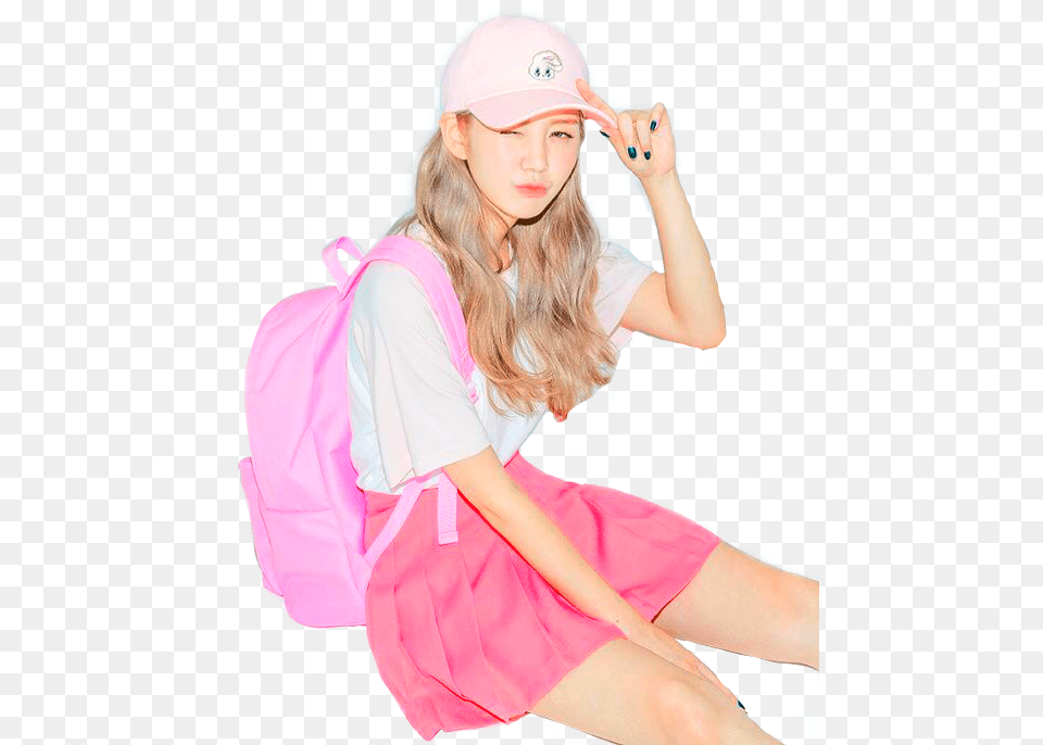 Ulzzang Girl Pink Soft Pastel Chuu Stickers, Clothing, Hat, Bag, Person Png