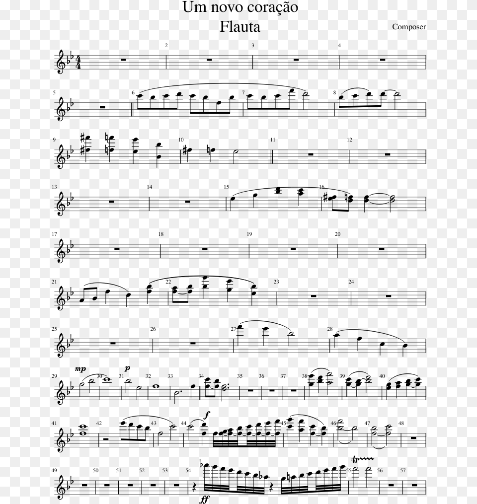 Um Novo Flauta Sheet Music Composed By Composer Euphonium Sonata, Gray Png