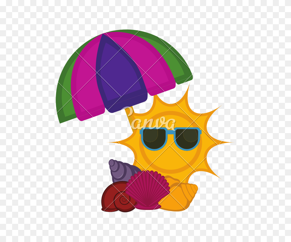 Umbrella With Seashells And A Summer Sun, Canopy Free Png