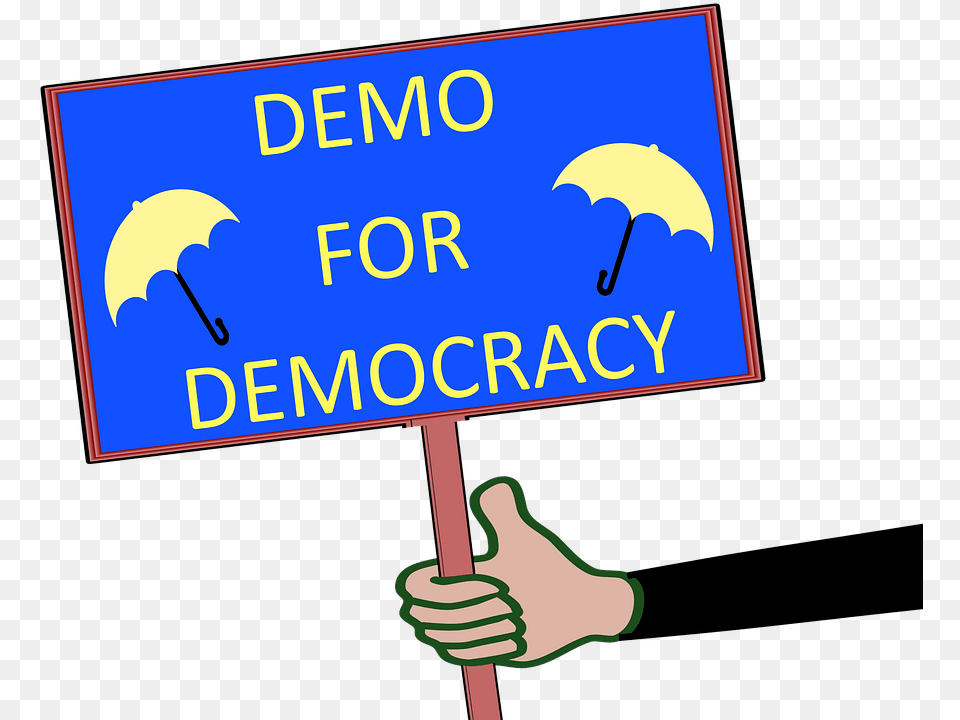 Umbrella Yellow Democracy Sign Placard Brolly, Body Part, Finger, Hand, Person Free Png Download