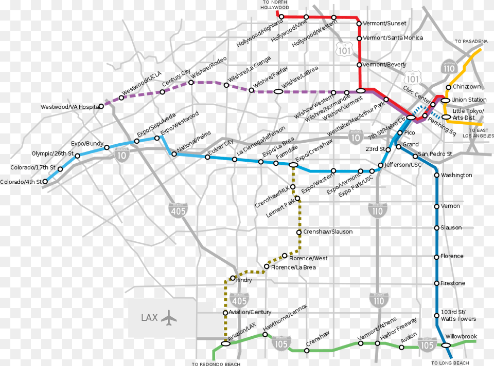 Un Mapa De Las Actuales Lneas Del Metro Y Proyectos La Metro Crenshaw Lax Line, Chart, Diagram, Plan, Plot Png Image