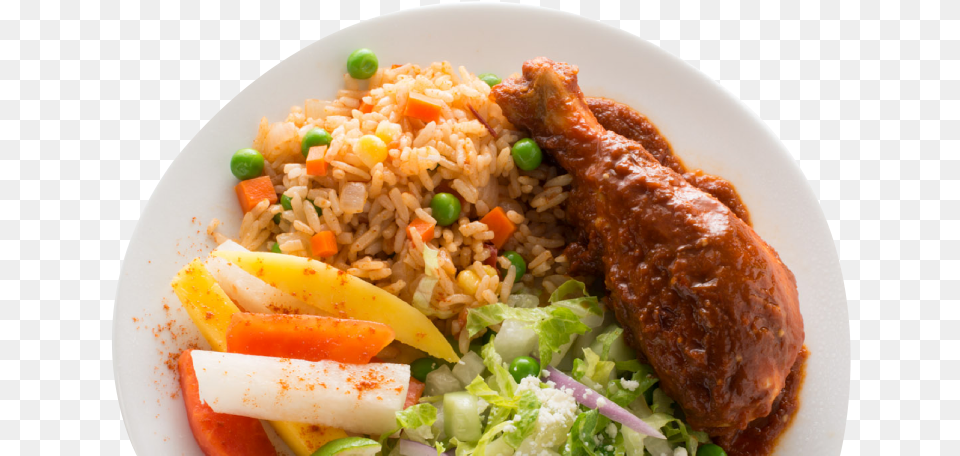 Un Plato De Mole Con Pollo Arroz Y Verduras, Food, Food Presentation, Meal, Produce Png Image