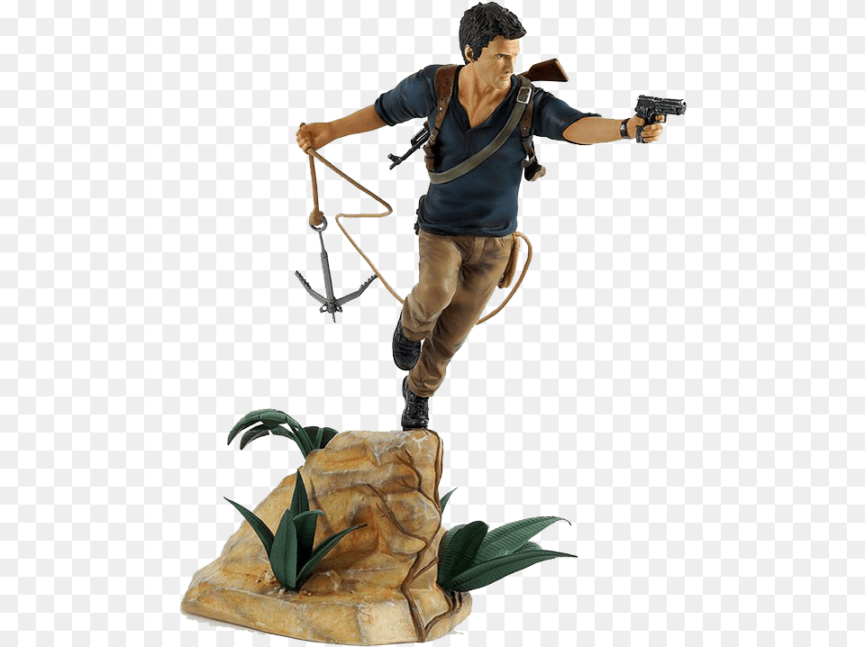 Uncharted 4 A Thiefquots End Pvc Statue Nathan Drake Uncharted Statue, Weapon, Gun, Person, Man Png