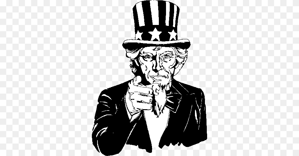 Uncle Sam Clip Art Black And White, Stencil, Adult, Male, Man Free Png Download