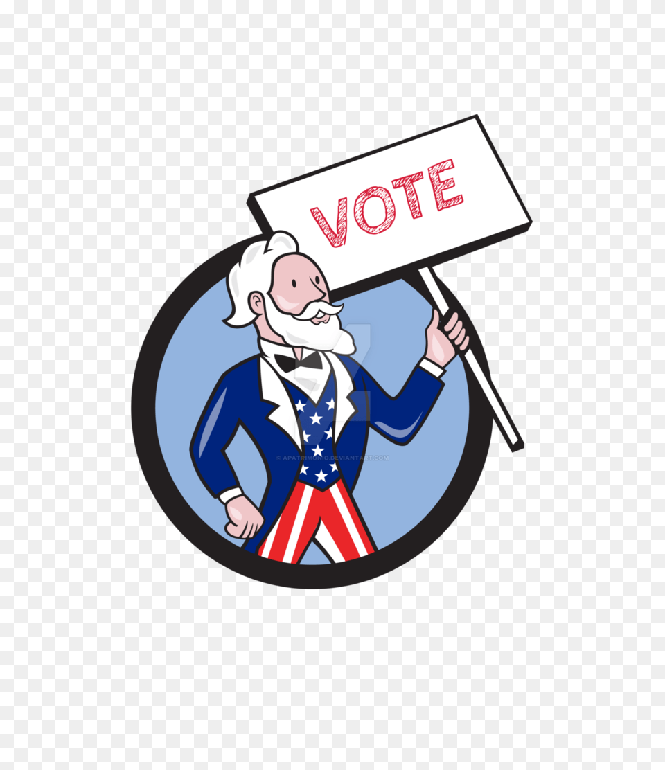 Uncle Sam Holding Placard Vote Circle Cartoon, Publication, Book, Comics, Person Png