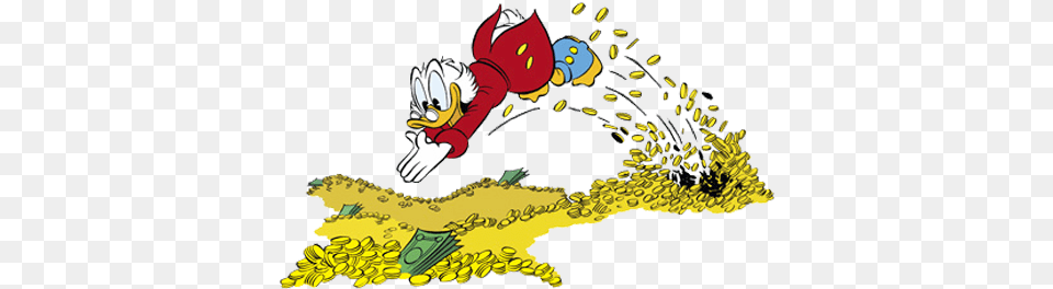 Uncle Scrooge Mcduck Wolpeyper With Anime Entitled Scrooge Jumps Into Money, Dynamite, Weapon, Cartoon Free Png Download