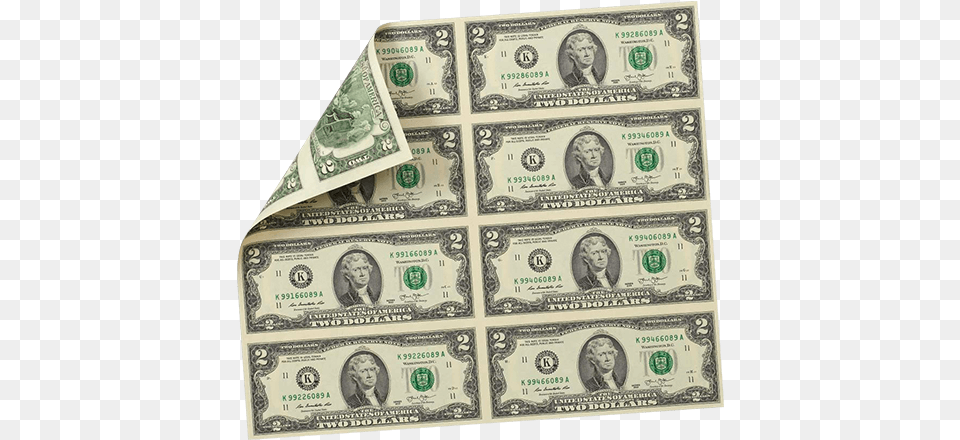 Uncut Currency 2 Dollar Bill With, Money, Person Free Png Download
