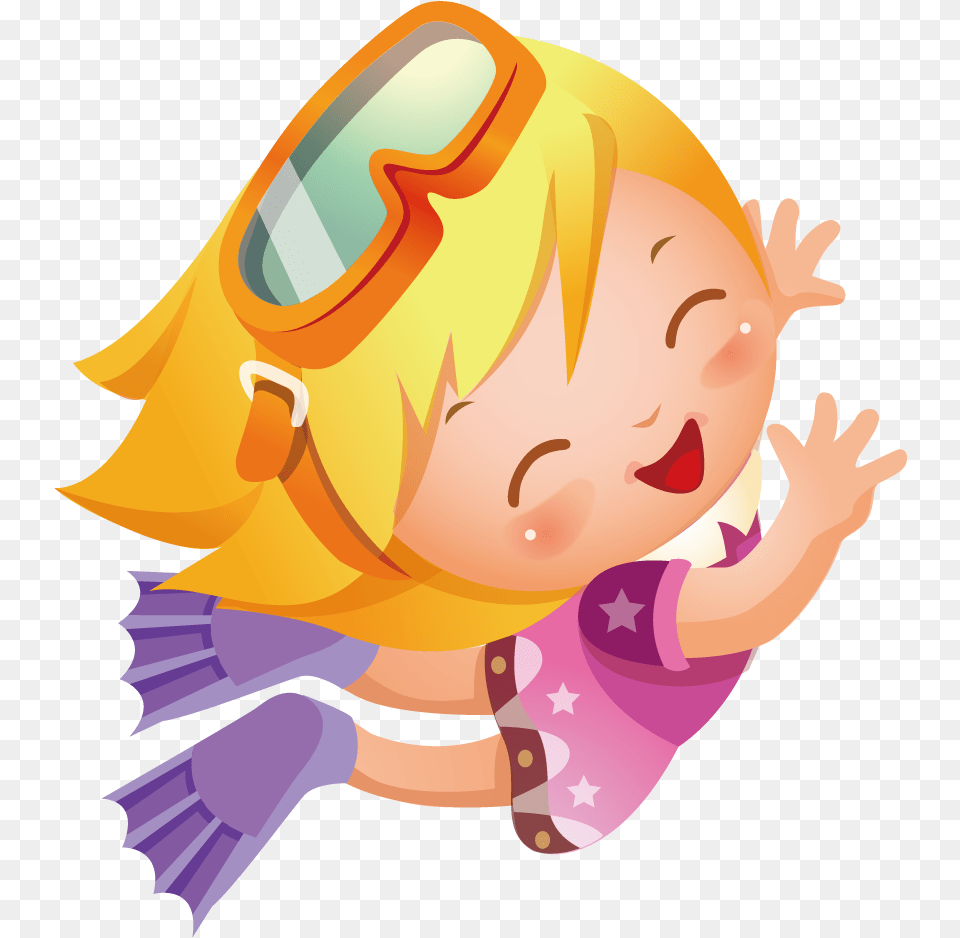 Underwater Diving Illustration Happy Girl Diver Clipart, Baby, Person, Face, Head Png Image