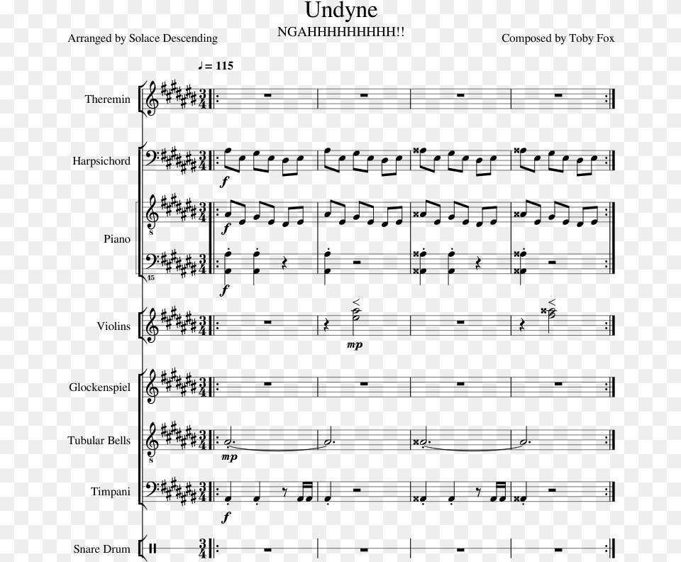 Undyne Sheet Music Composed By Composed By Toby Fox Alto Sax Still Fly, Gray Free Png Download