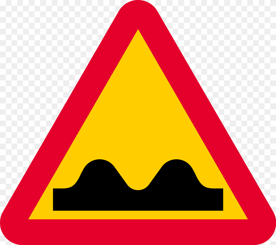 Uneven Road Ahead Sign In Sweden Clipart, Symbol, Road Sign, Dynamite, Weapon Png Image