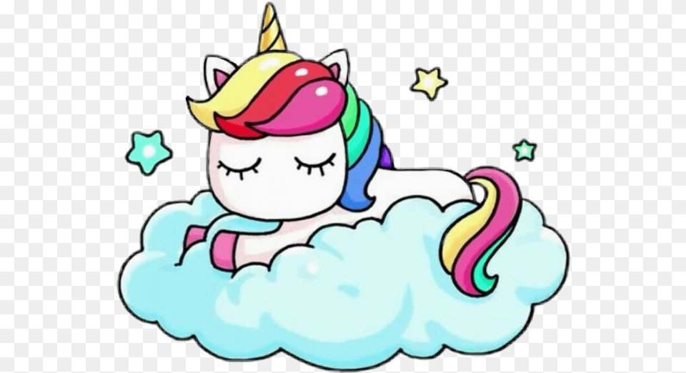 Unicorn And Rainbow Clipart Unicorn On Cloud Drawing Cute Kawaii Unicorn, Outdoors, Birthday Cake, Food, Dessert Free Transparent Png