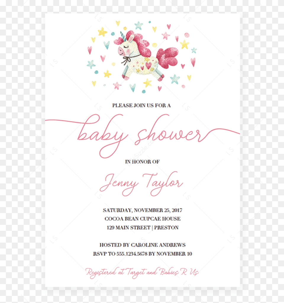 Unicorn Baby Shower Invitation Template, Advertisement, Envelope, Greeting Card, Mail Free Png