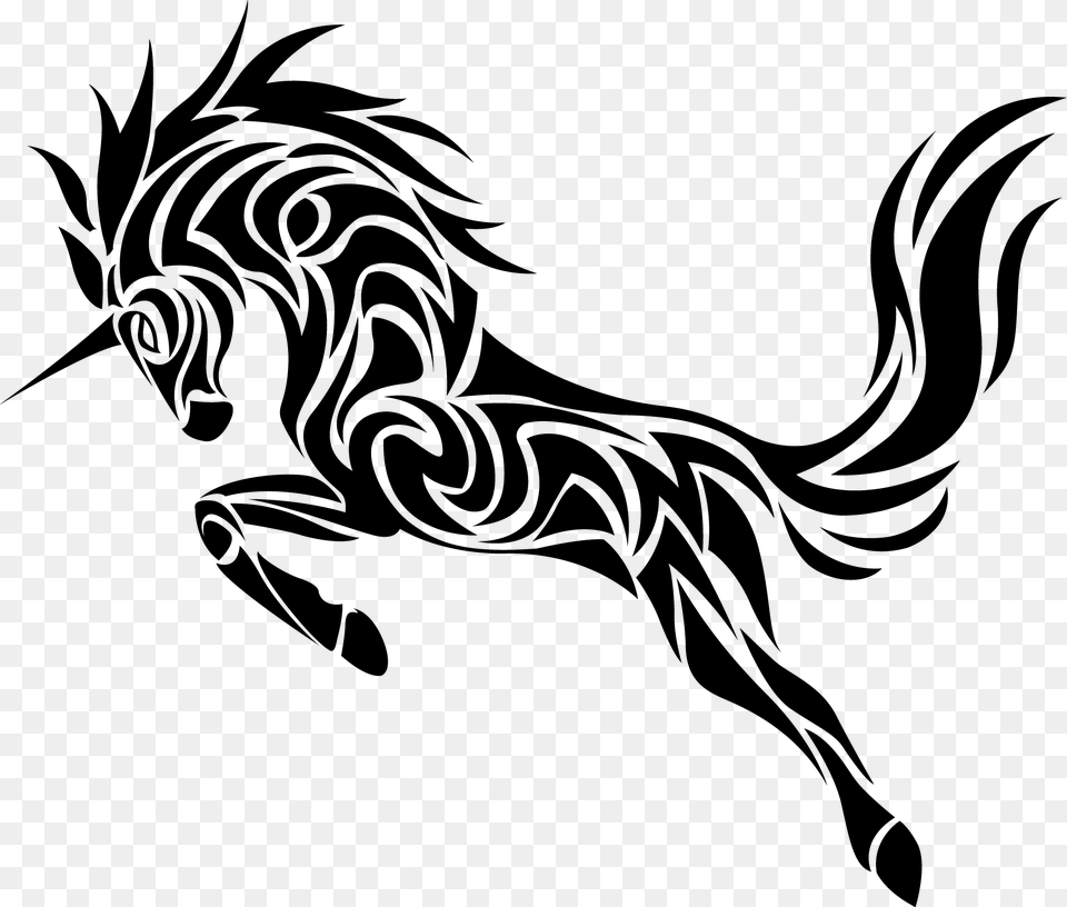 Unicorn Black And White Art Unicorn Tattoo Black And White, Stencil, Animal, Kangaroo, Mammal Png