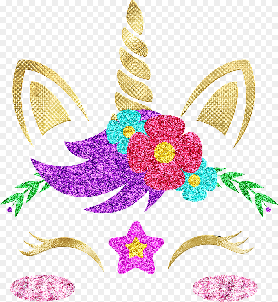 Unicorn Face Gold Foil Cute Wallpaper Pic Unicorn, Applique, Embroidery, Pattern, Purple Png Image