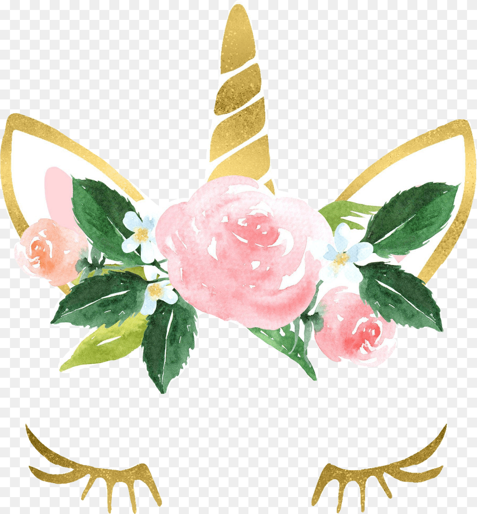 Unicorn Golden Flowers Unicornhead Unicornmagic Unicorn Watercolour Painting, Flower, Plant, Rose, Art Free Transparent Png