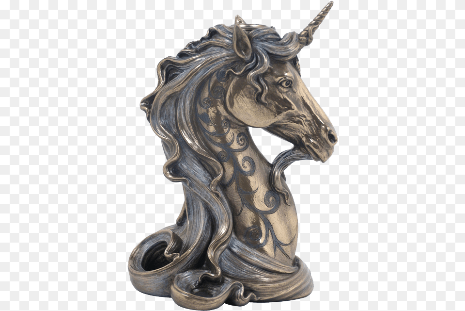 Unicorn Head Candle Holder Unicorn Bust, Bronze, Figurine, Art, Accessories Png Image