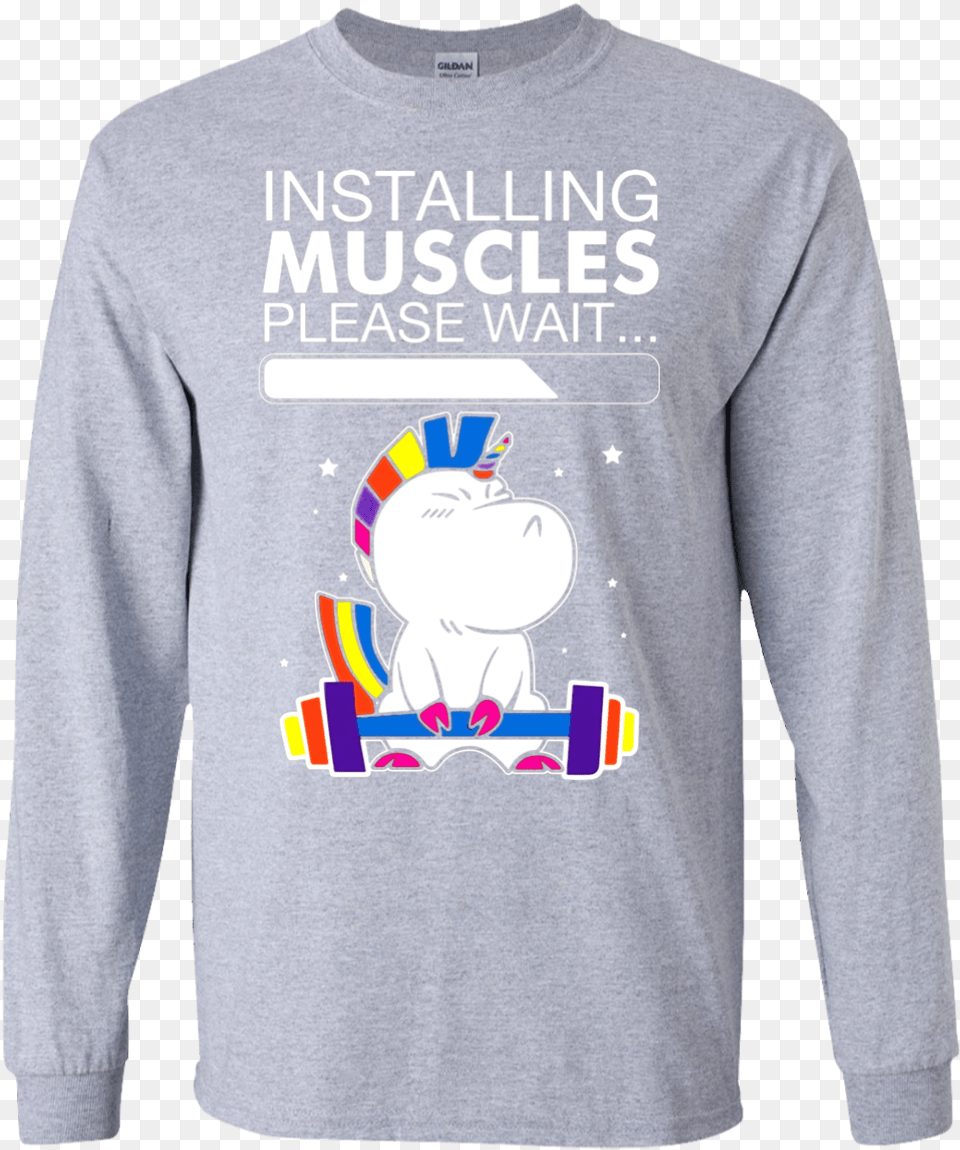 Unicorn Installing Muscles Please Wait Funny Fitness Sweatshirt Funny Fitness T Shirt, Clothing, Long Sleeve, Sleeve, T-shirt Free Transparent Png