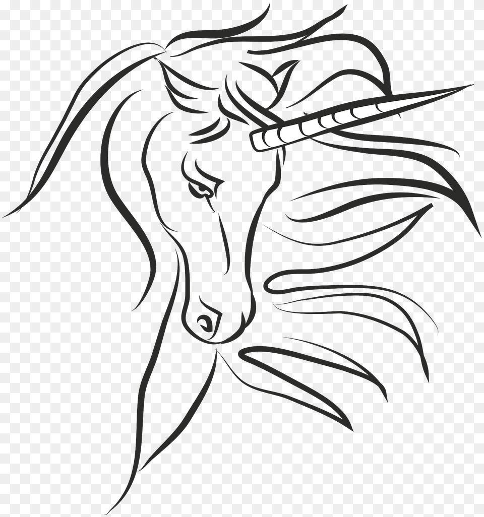 Unicorn Outline Clipart, Art, Drawing, Animal, Fish Png
