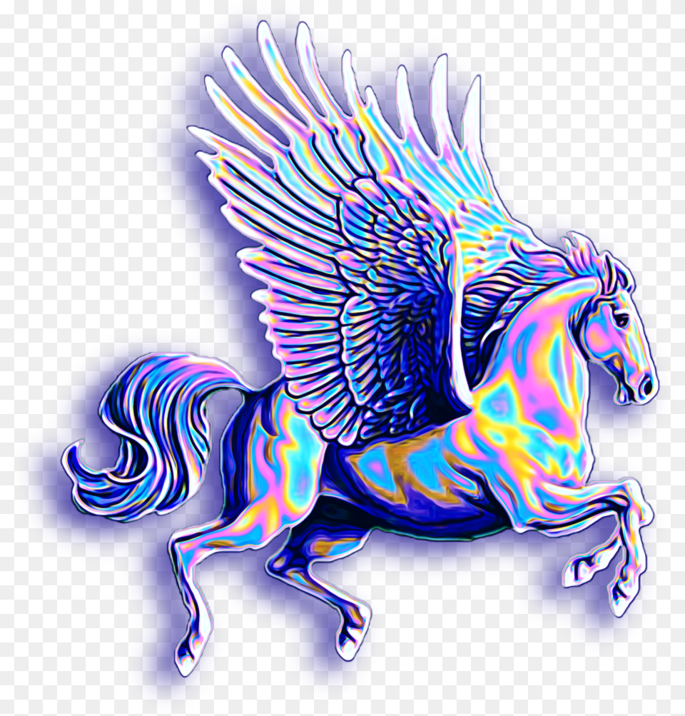Unicorn Pegasus Flyinghorse Horse Wings Holographic Cartoon Unicorn With Wings, Animal, Mammal, Light Png