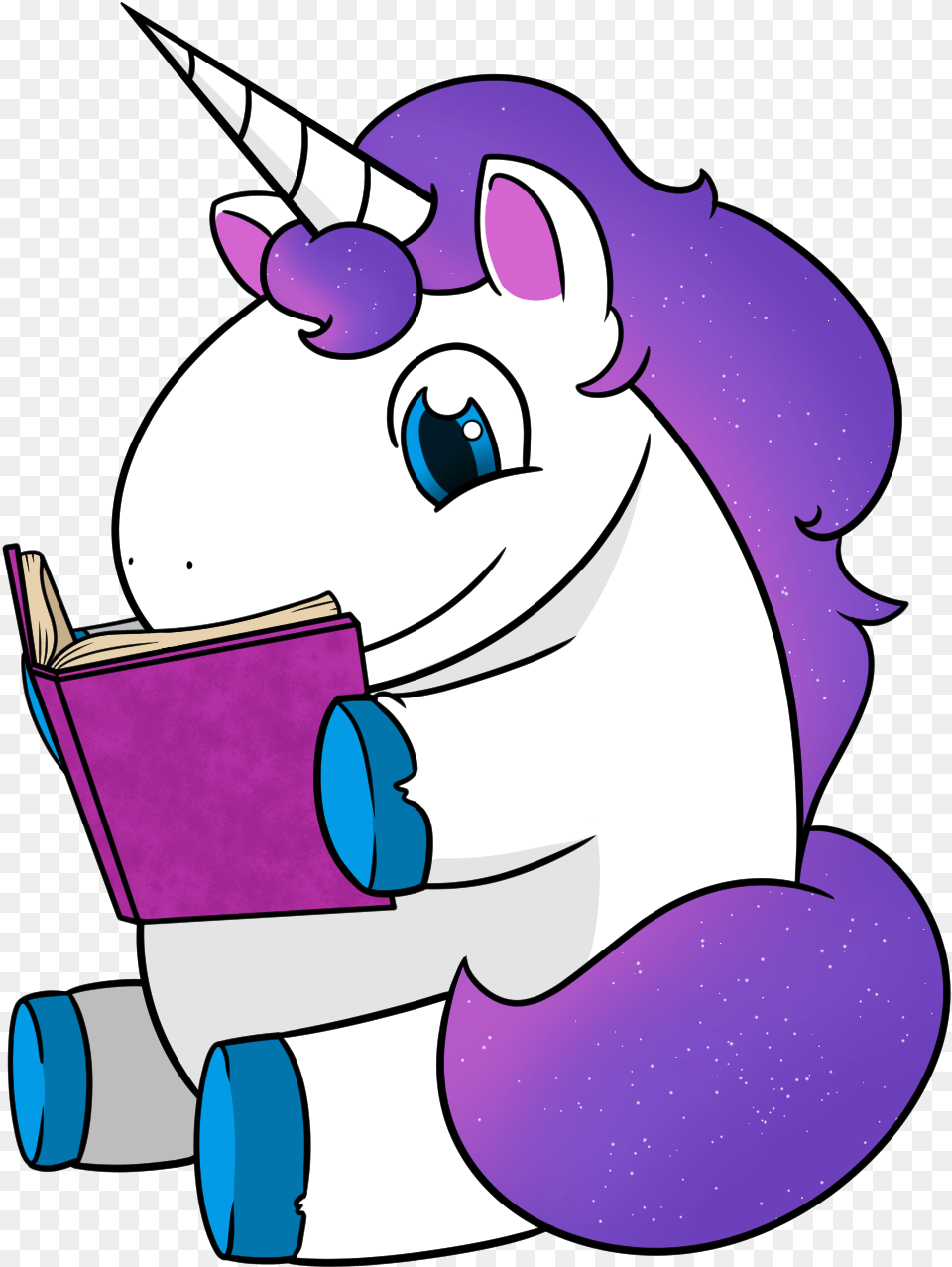 Unicorn Reading A Book, Purple, Cartoon, Animal, Fish Free Png