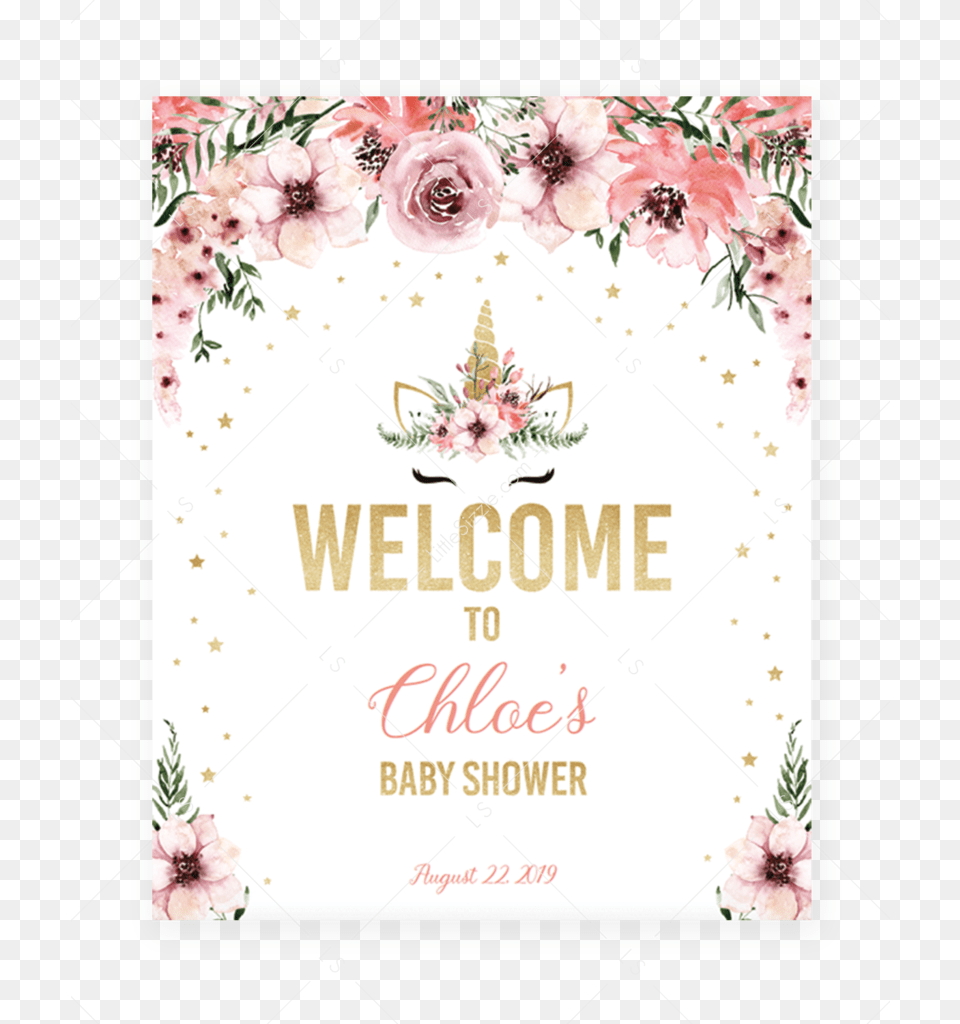 Unicorn Theme Baby Shower, Greeting Card, Envelope, Mail, Plant Free Png