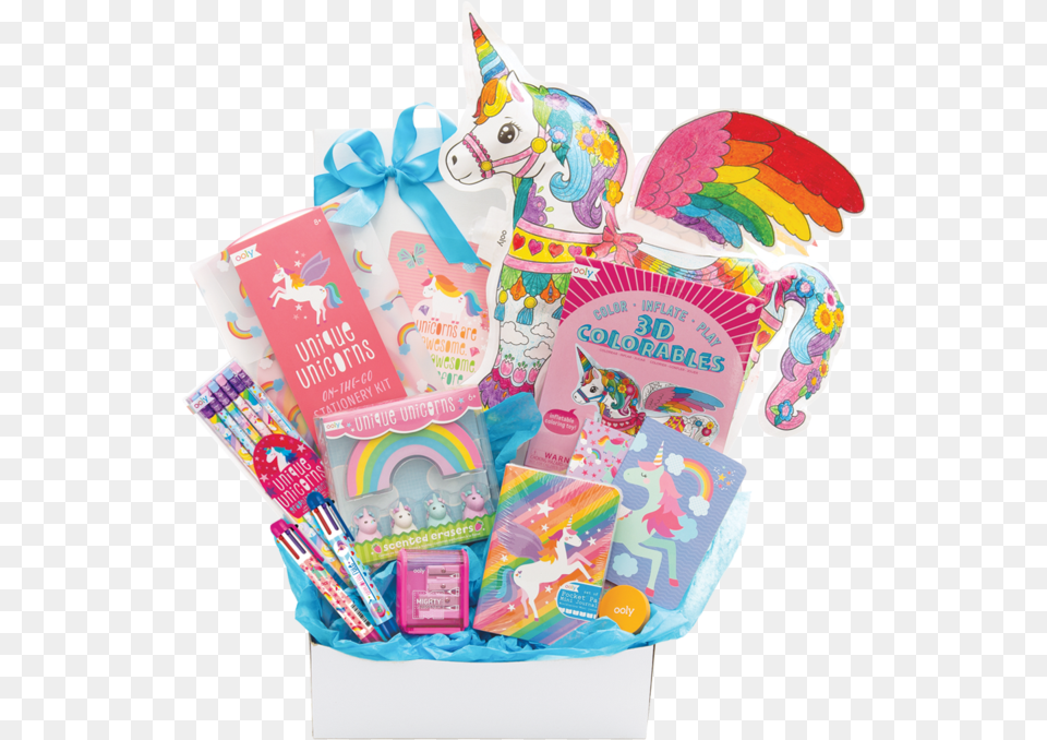 Unicorn Themed Gift Basket, Clothing, Hat, Food, Sweets Png Image