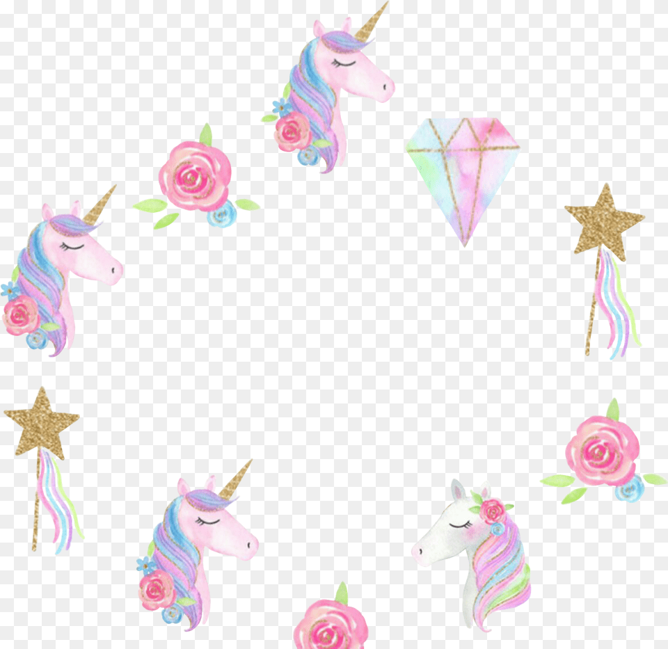 Unicorn Unicornio Frame Circleframe Sticker, Flower, Plant, Rose, Toy Free Transparent Png