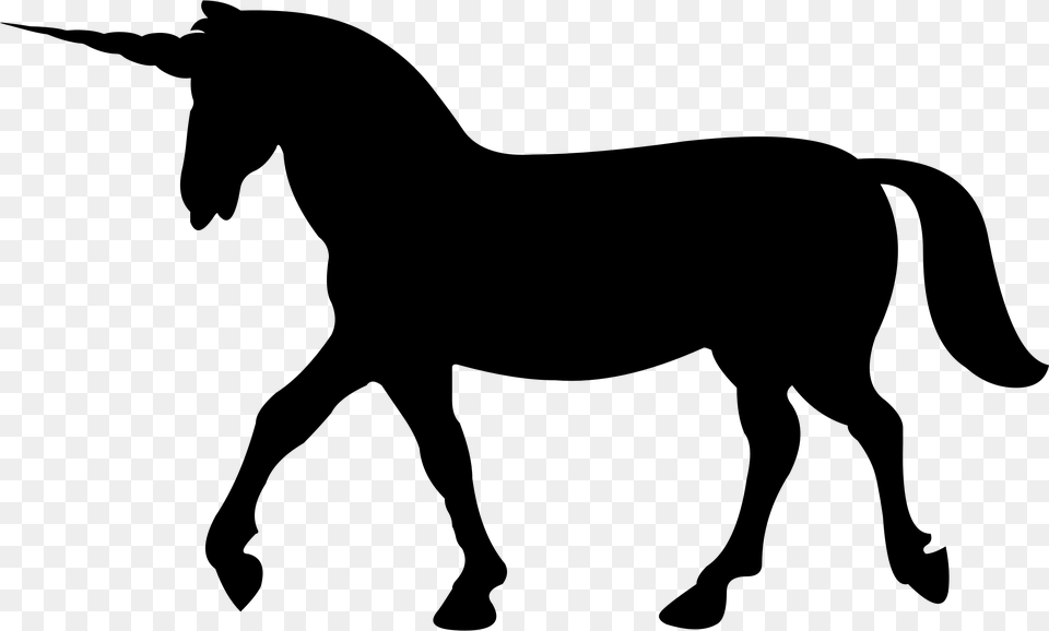 Unicorn Walking Silhouette Transparent Image Horse Silhouette, Gray Free Png
