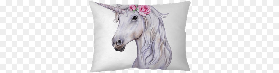 Unicorn With A Wreath Of Flowers Water Color Unicorn, Cushion, Home Decor, Pillow, Art Free Png