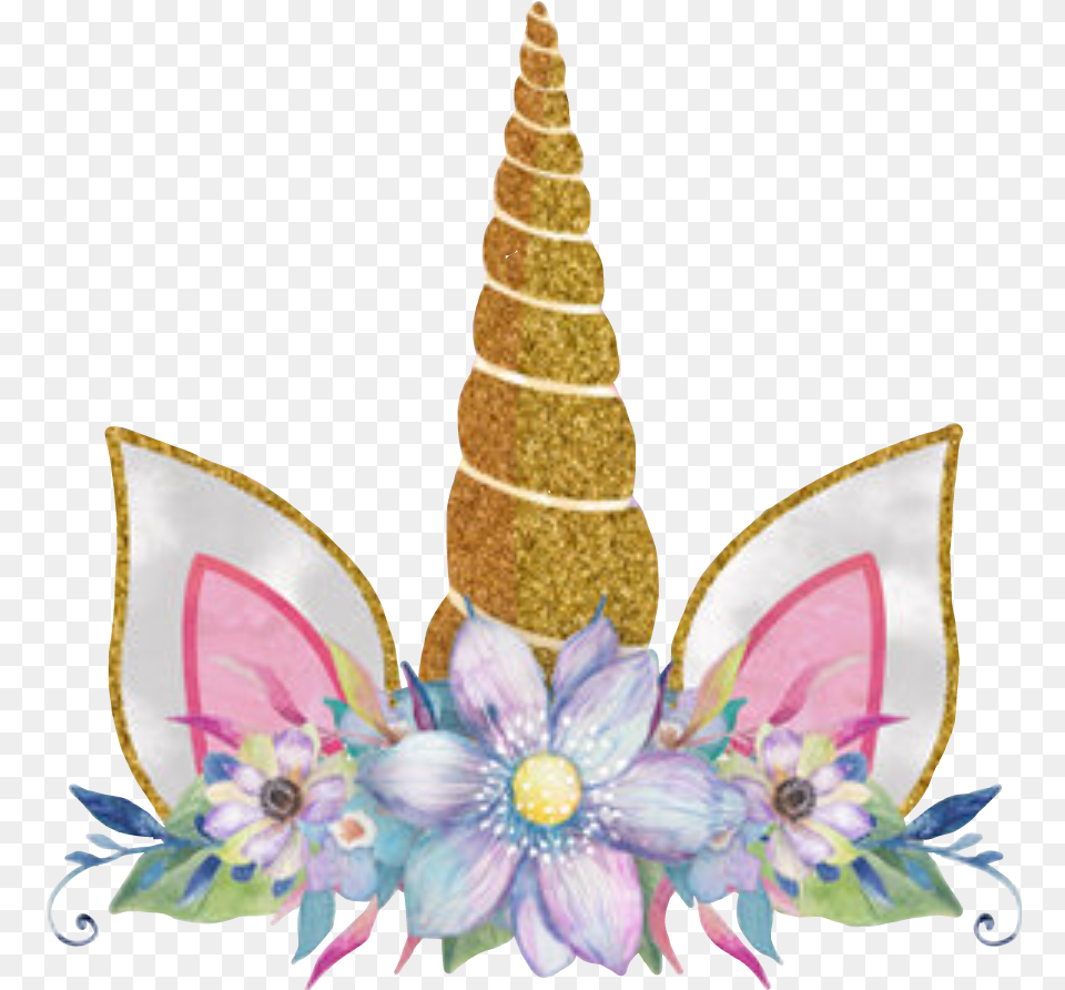 Unicornio Unicorn Flower Hd Download Original Unicorn Horn With Flowers, Clothing, Hat, Chandelier, Lamp Png Image