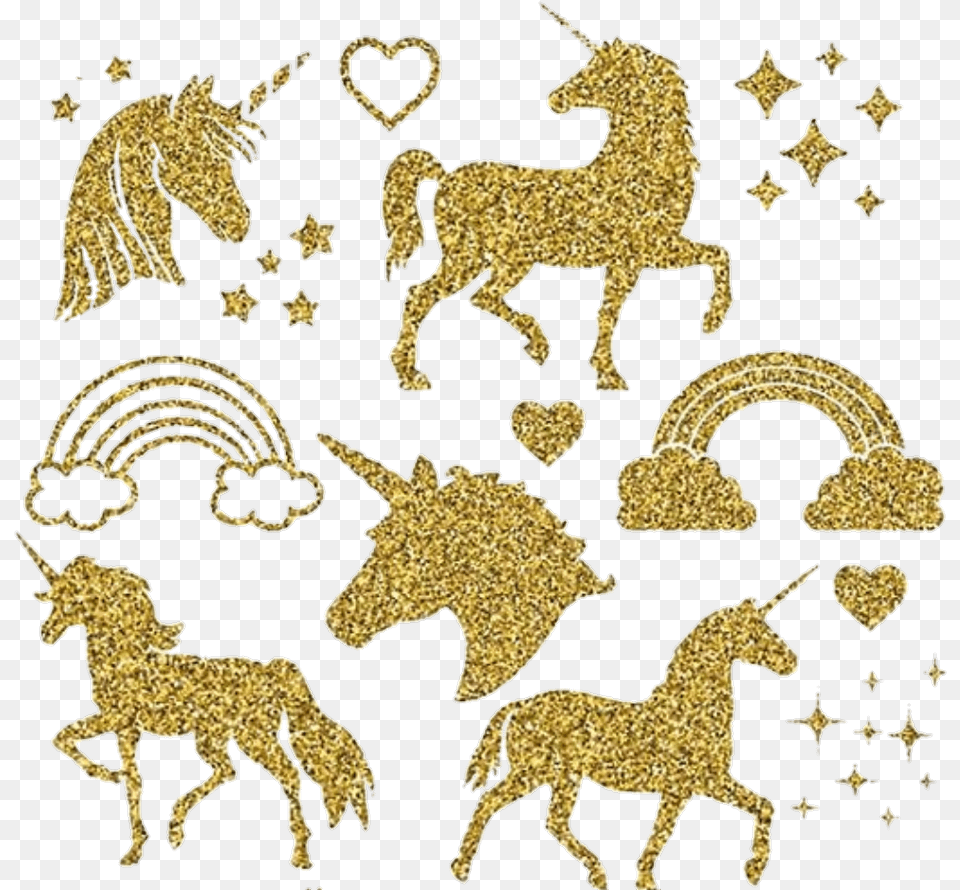 Unicorns Glitter Golden Gold Fantasy Silhouette Of A Unicorn, Bronze, Animal, Horse, Mammal Png Image