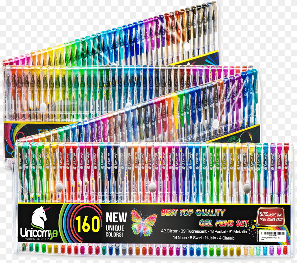 Unicornya 160 Gel Pens Set For Adult Coloring Books, Marker, Pen Png Image