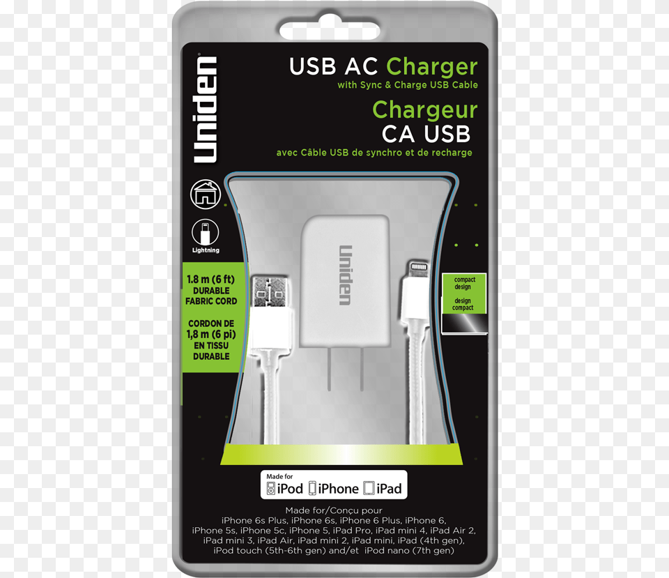 Uniden Ac Charger With Apple Lightning 6ft Uniden, Adapter, Electronics, Mobile Phone, Phone Png Image