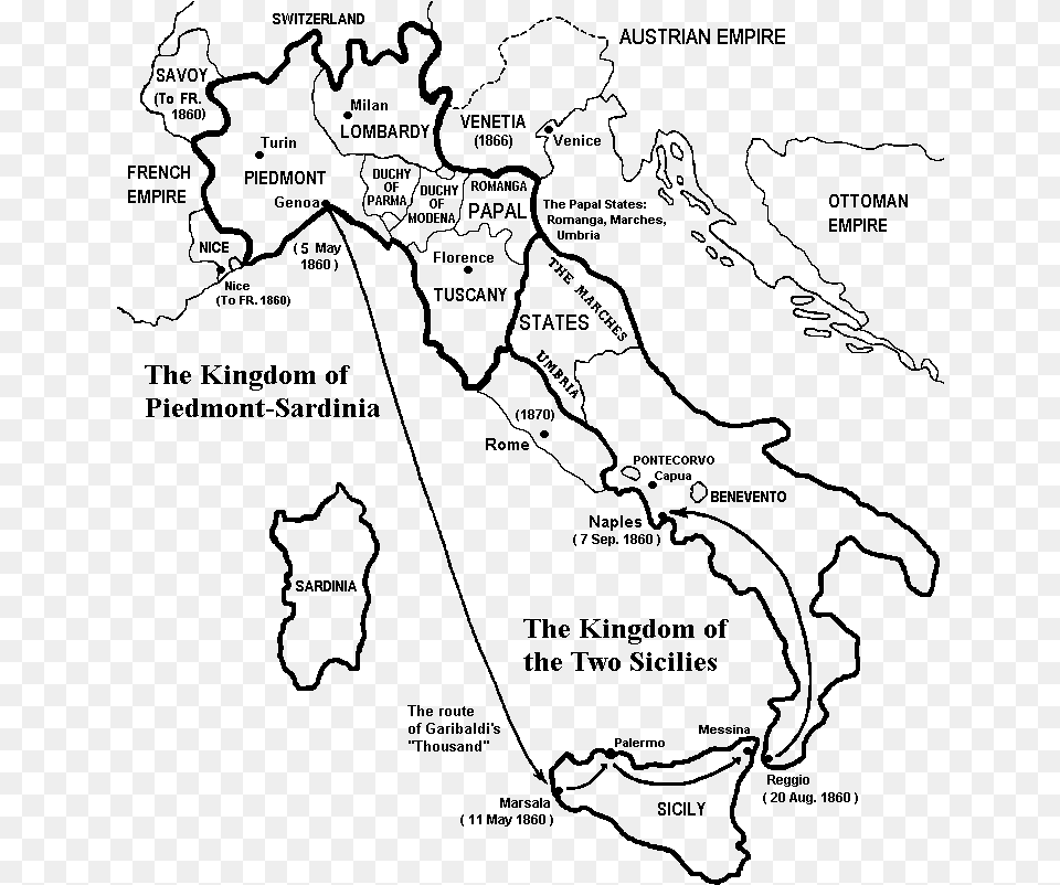 Unification Of Italy Outline Map, Gray Png Image