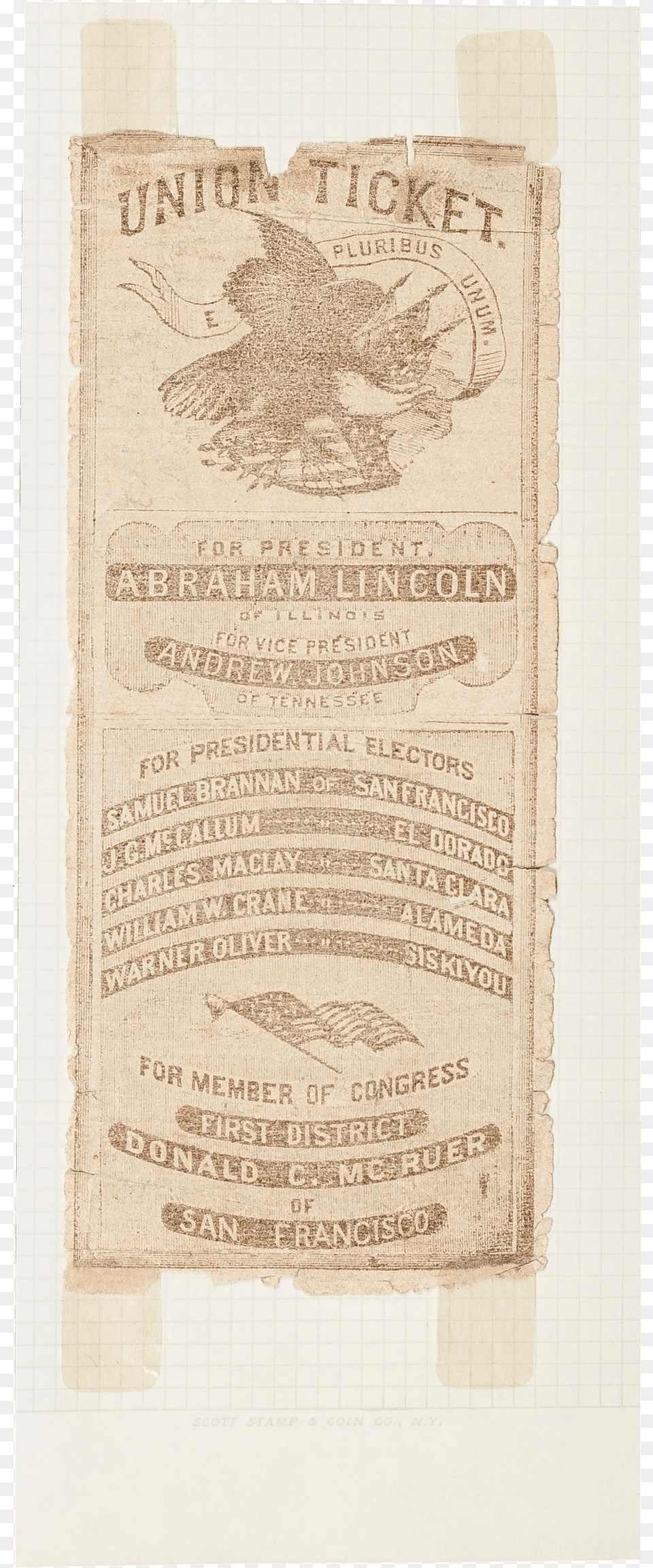 Union Ticket Lincoln And Johnson California Campaign Newsprint, Text, Paper, Advertisement, Poster Free Transparent Png