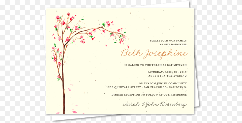 Unique Bat Mitzvah Invitations Cherry Blossoms Civil Marriage Wedding Invite, Advertisement, Poster, Flower, Plant Free Png