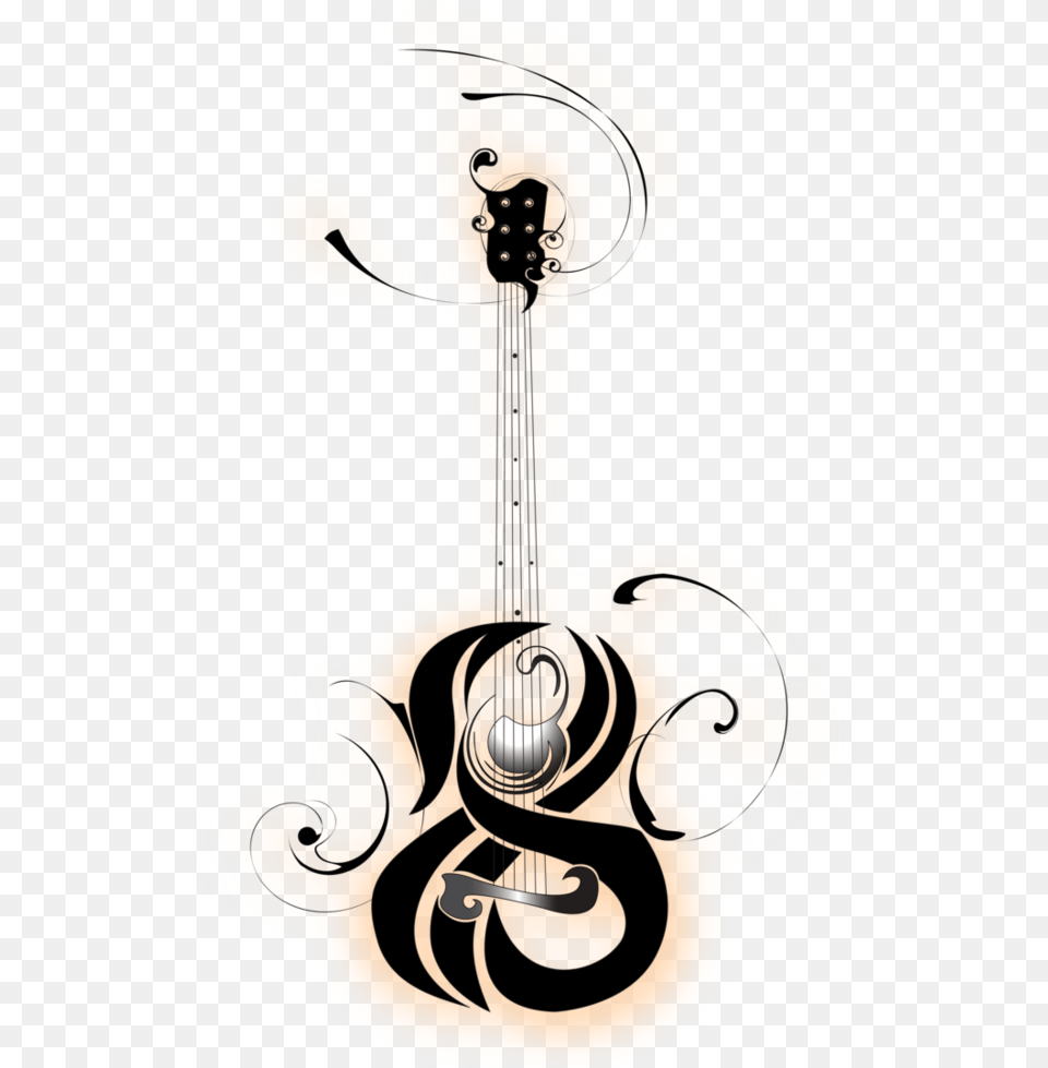Unique Black Traditional Guitar Tattoo Stencil By B Tribal Guitar Tattoo, Musical Instrument Free Png Download