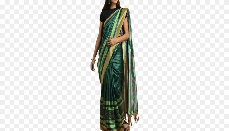 Unique Dark Green Colored Soft Silk Printed Designer Silk, Adult, Female, Person, Woman Png