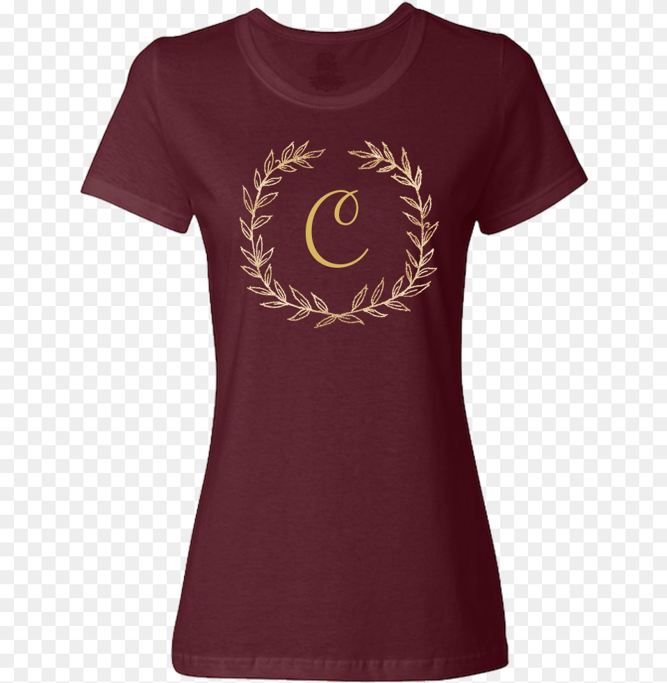 Unique Personalized Custom Name Initial Golden Wreath T Shirt, Clothing, T-shirt, Maroon Free Png