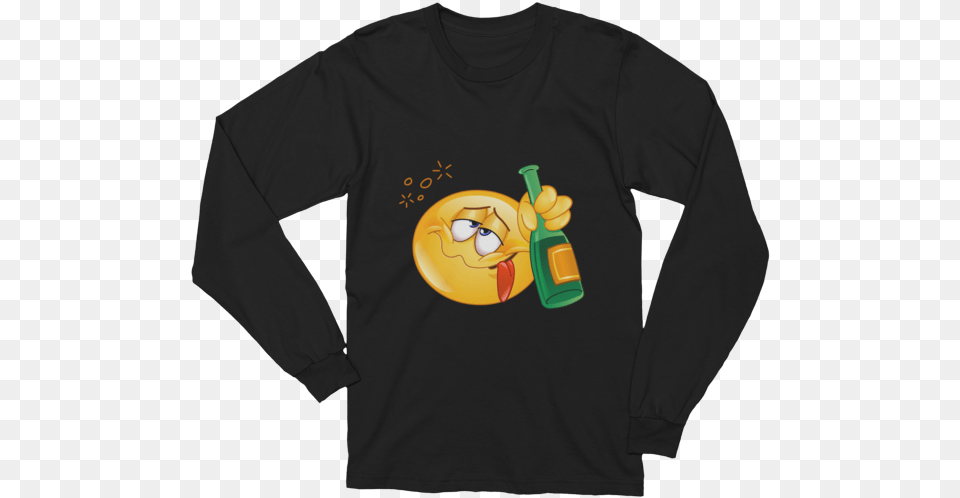 Unisex Drunk Emoji Long Sleeve T Shirt Bastion Overwatch Shirt, Clothing, Long Sleeve, T-shirt, Bottle Free Png