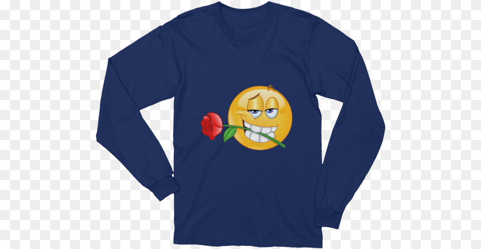 Unisex Emoji With Rose Between Teeth Long Sleeve T Shirt Long Sleeved T Shirt, Clothing, Long Sleeve, T-shirt Png