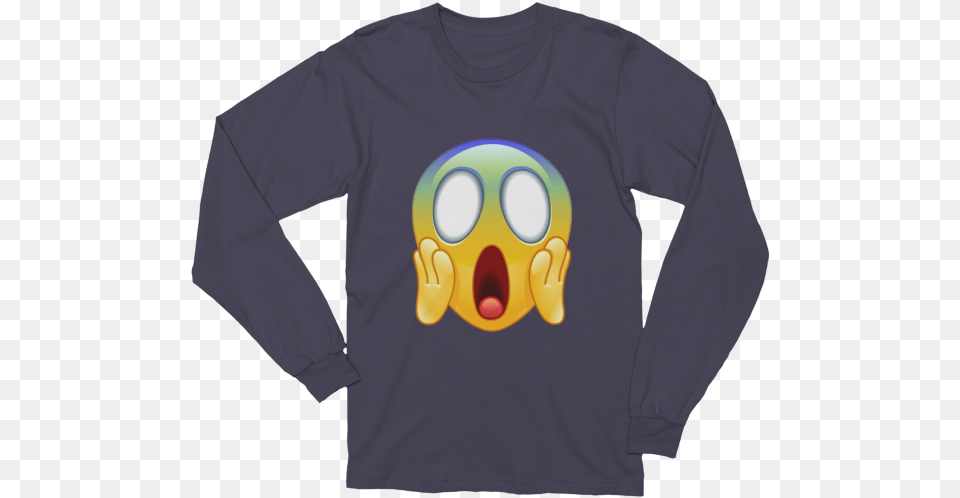 Unisex Face Screaming In Fear Emoji Long Sleeve T Shirt T Shirt, Clothing, Long Sleeve, T-shirt Png Image